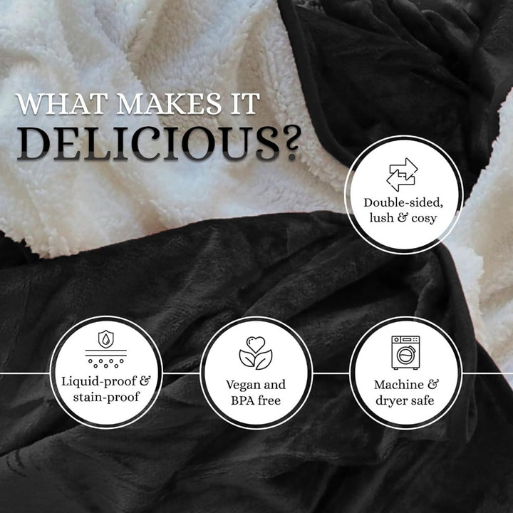 Schwarze und weiße doppelseitige Decke, vegan, BPA-frei, maschinenwaschbar, fleckenabweisend.