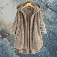 Damen Wintermantel, beige, Kapuze, Knöpfe, warm, flauschig, modisch, Outdoor, Winterkleidung.