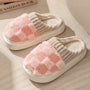 Rosa karierte Baumwollhausschuhe, dicke weiche Sohle, Winter, Unisex, Indoor-Slipper.