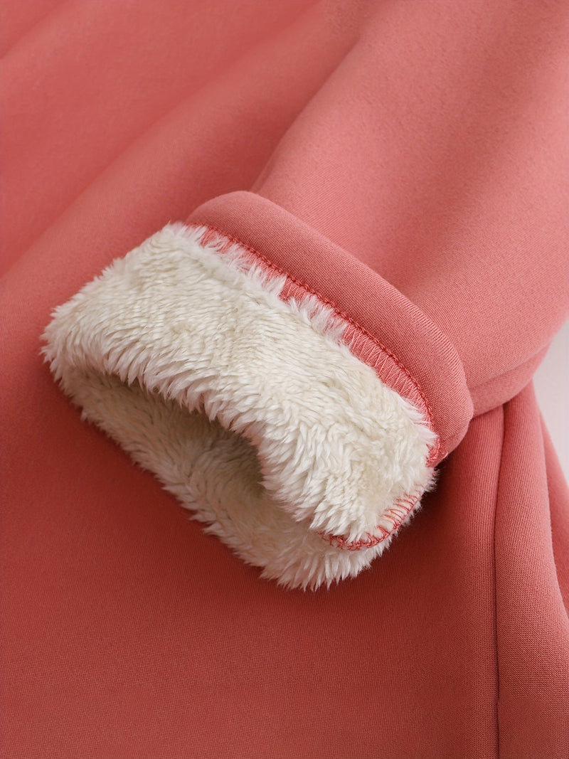Rosa Fleecejacke mit weißem Plüschfutter, warm, gemütlich, Wintermode, Damenbekleidung