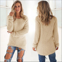 Damen-Flauschpullover beige, langärmelig, lässig, weiches Material, modisch, bequem.