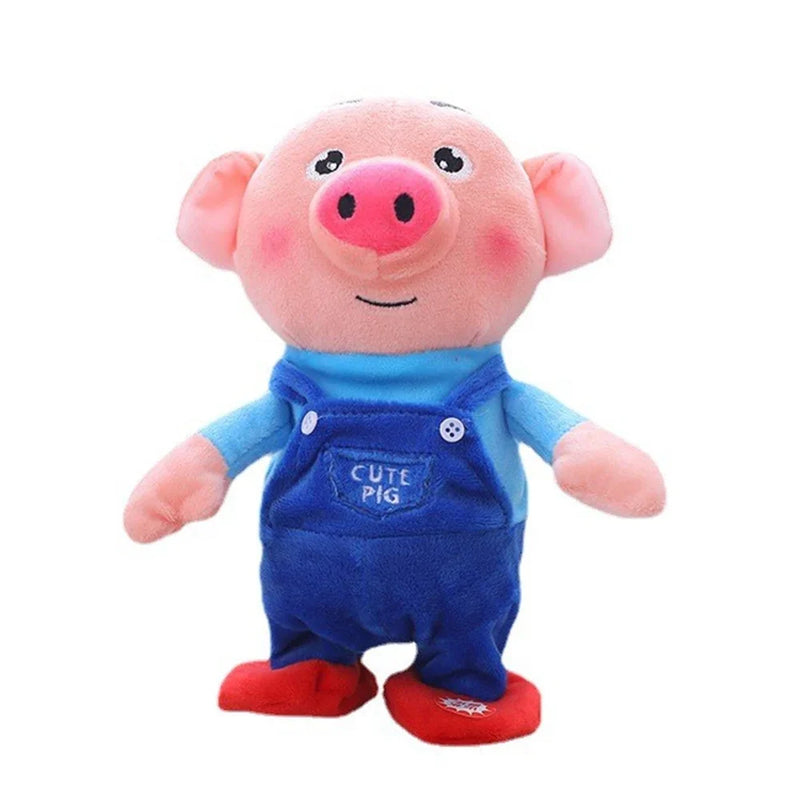 Kuscheltier rosa Schwein in blauer Latzhose, Plüschspielzeug, Kinder, Geschenkidee.