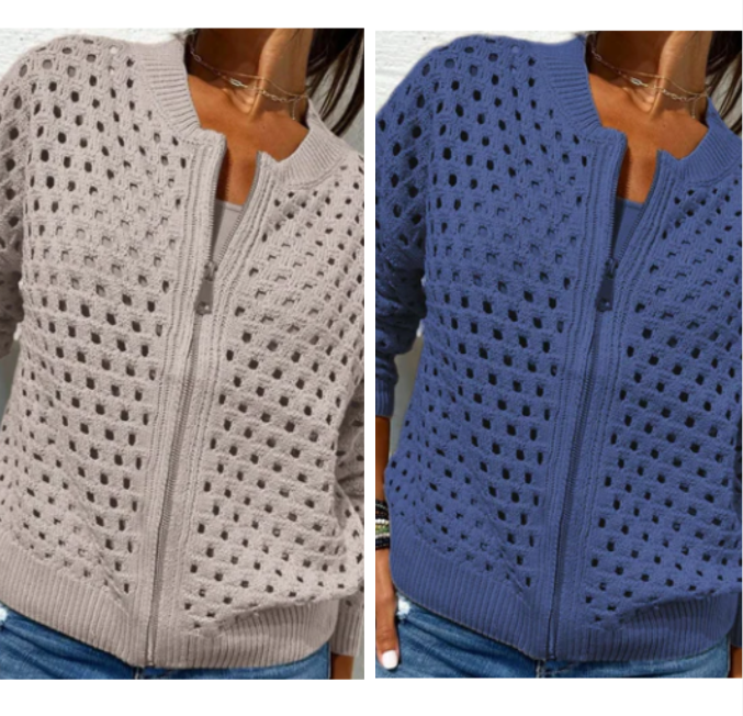 Strickjacke mit Reißverschluss & luftiger Struktur – Fenja Herbstzauber