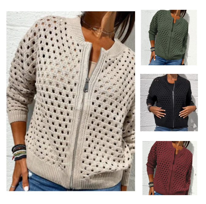 Strickjacke mit Reißverschluss & luftiger Struktur – Fenja Herbstzauber