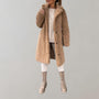Damen Langmantel Teddyfell khaki, modisch, warm, Winterjacke, stilvoll, bequem, elegant.