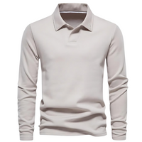 Langarm-Poloshirt Herren, beige, Baumwolle, klassischer Kragen, Freizeitmode, elegant.