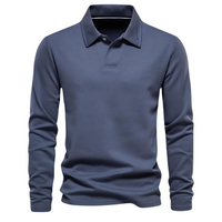Blaues Herren-Poloshirt, langärmelig, Baumwolle, klassischer Kragen, Freizeitmode.