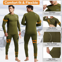 Grünes Thermounterwäsche-Set für Herren, langärmelig, dehnbar, bequem, atmungsaktiv.