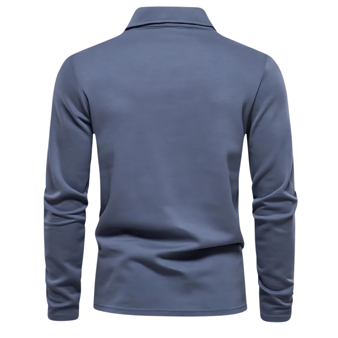Blaues Herren-Poloshirt, langärmelig, Baumwolle, klassischer Kragen, Freizeitmode.