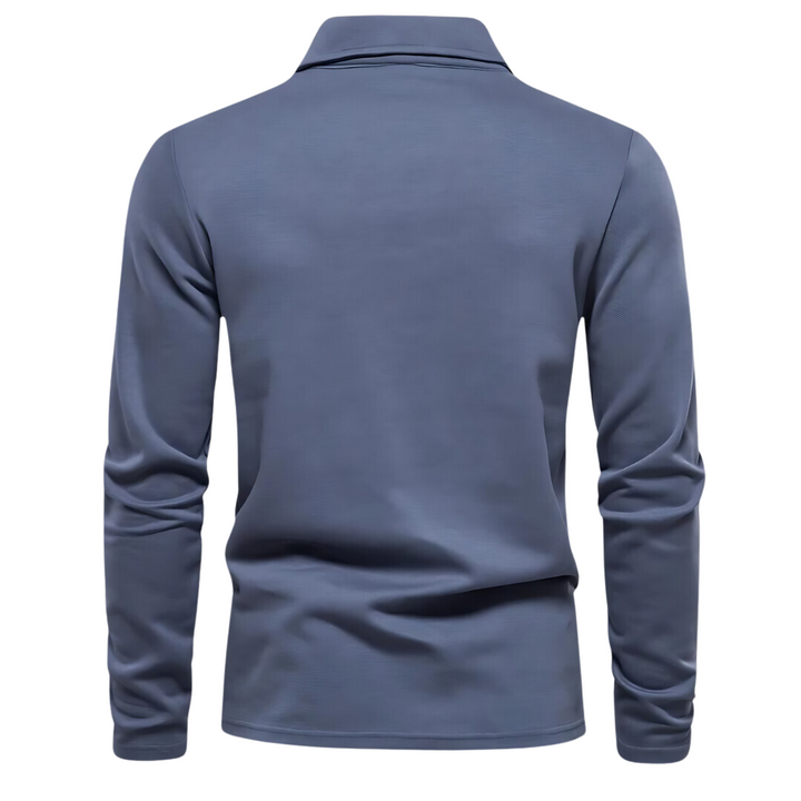 Blaues Herren-Poloshirt, langärmelig, Baumwolle, klassischer Kragen, Freizeitmode.