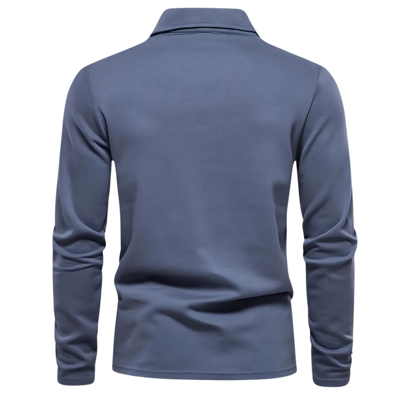 Blaues Herren-Poloshirt, langärmelig, Baumwolle, klassischer Kragen, Freizeitmode.