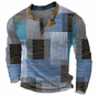 Langarmshirt Herren, Patchwork-Muster, Blau-Braun, Baumwolle, modisch, Freizeitkleidung
