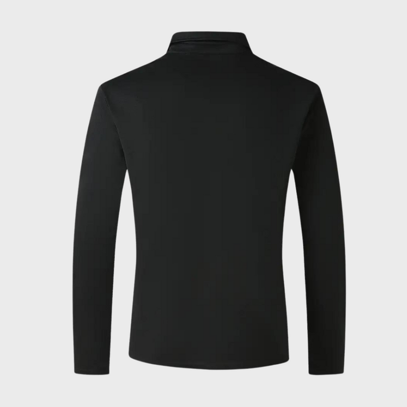 Schwarzes Langarmshirt für Herren, Rückansicht, aus Baumwolle, modisch, bequem.