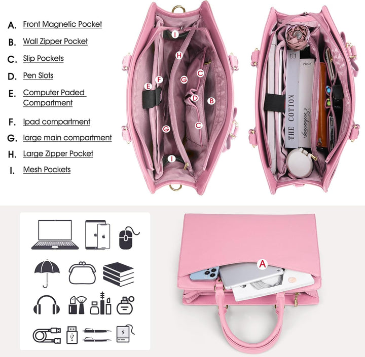 Wasserdichte Laptop-Tasche aus PU-Leder mit multifunktionalem Design für Damen