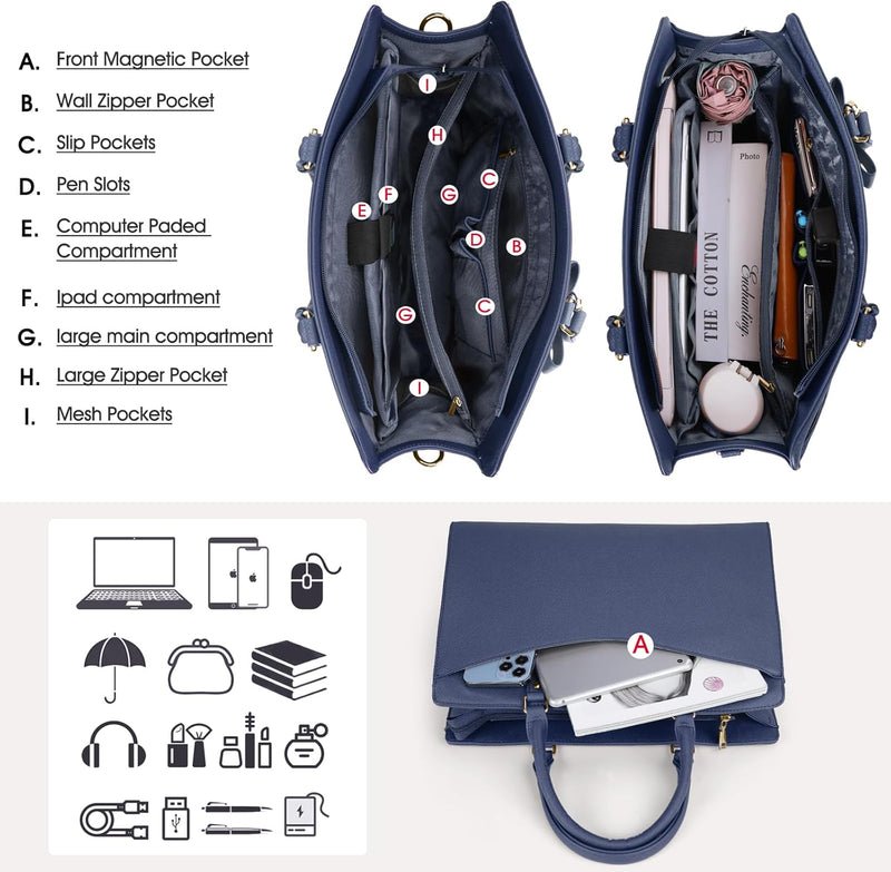 Wasserdichte Laptop-Tasche aus PU-Leder mit multifunktionalem Design für Damen