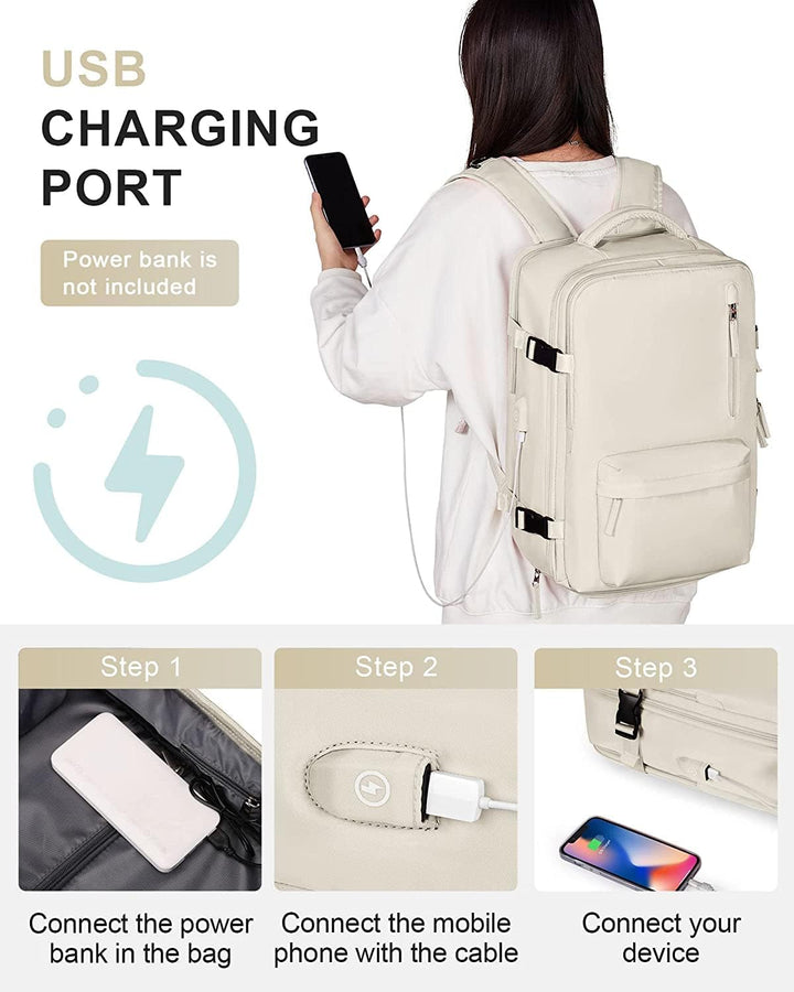 Wasserdichter Reiserucksack mit Schuhfach und USB-Anschluss – Geeignet für 14"-Laptop