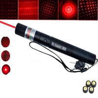Schwarzer Laserpointer 303, hohe Leistung, rotes Licht, 4 Kappen, Sicherheitsverschluss.