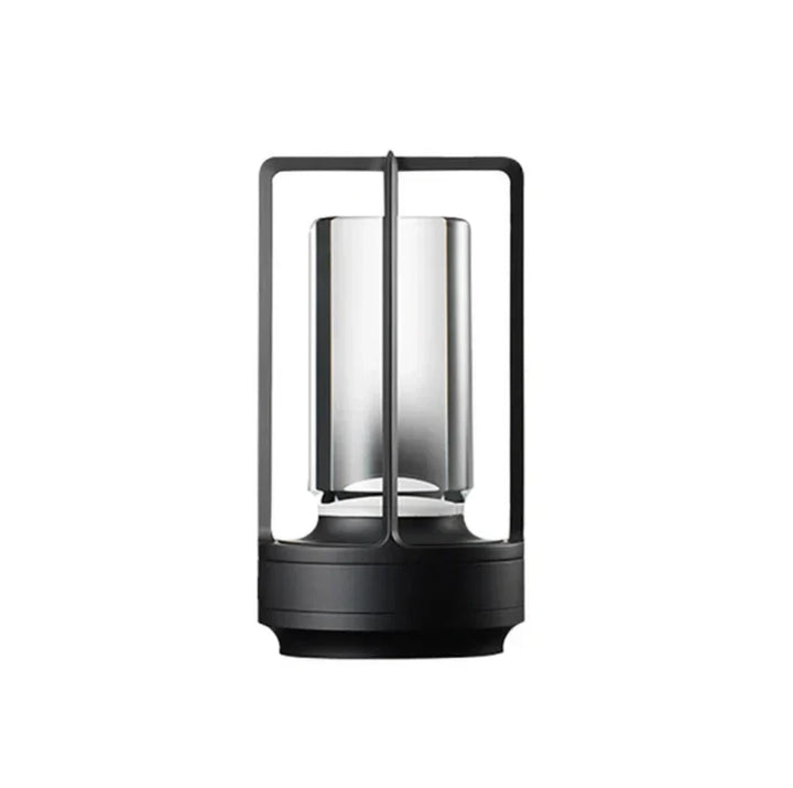 Moderne schwarze LED-Laterne aus Metall, zylindrisch, für stilvolle Innenbeleuchtung.