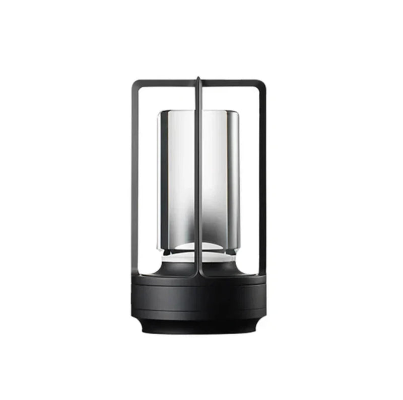 Moderne schwarze LED-Laterne aus Metall, zylindrisch, für stilvolle Innenbeleuchtung.