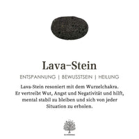 Lava-Stein schwarz, Entspannung, Bewusstsein, Heilung, Wurzelchakra, mental stabil, Olivenbaum.