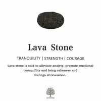 Schwarzer Lavastein, beruhigend, Stärke, Mut, emotionaler Ausgleich, Entspannung, Olivenbaum-Logo.