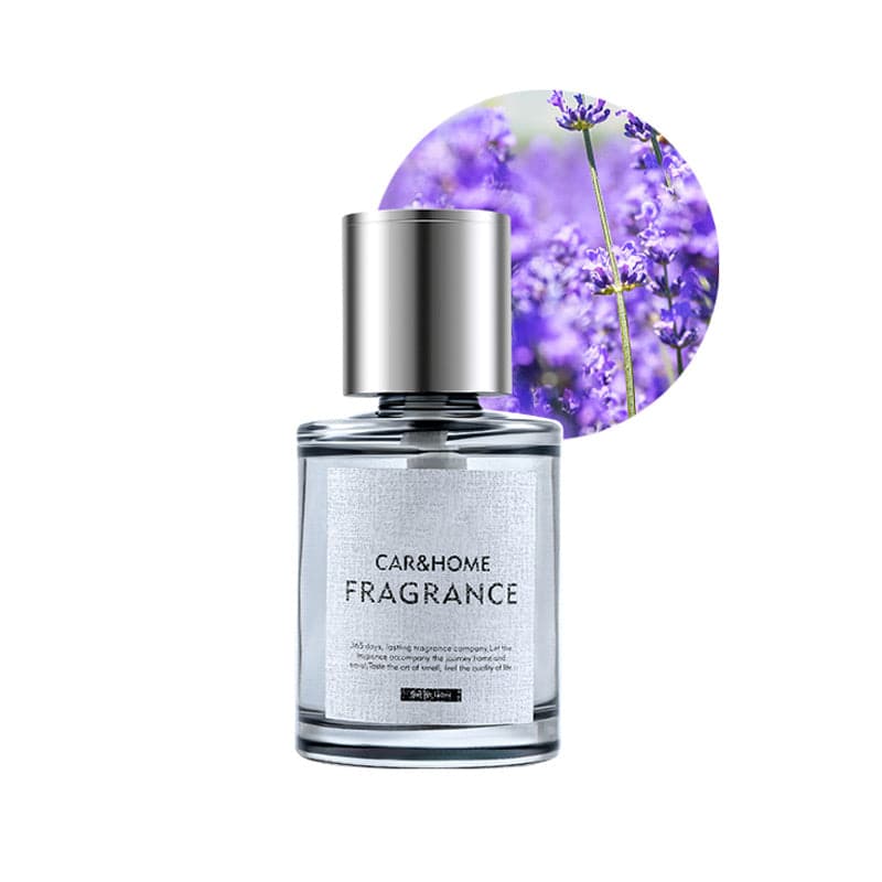 Klarer Glasflakon mit Lavendelduft, silberner Deckel, Auto- und Raumduft, 100 ml.