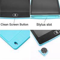 Blaue LCD-Schreibtafel mit Stylus-Halterung und Löschtaste, ideal für Notizen und Zeichnungen.