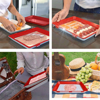Roter Frischhaltebehälter für Lebensmittel, stapelbar, ideal für Picknick und Küche.