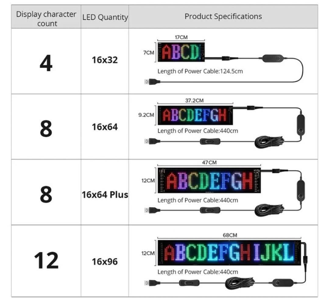 Anpassbares LED-Display, mehrfarbig, verschiedene Größen, USB-Anschluss, für Werbung.