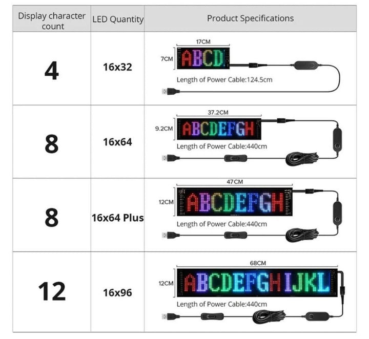 Anpassbares LED-Display, mehrfarbig, verschiedene Größen, USB-Anschluss, für Werbung.