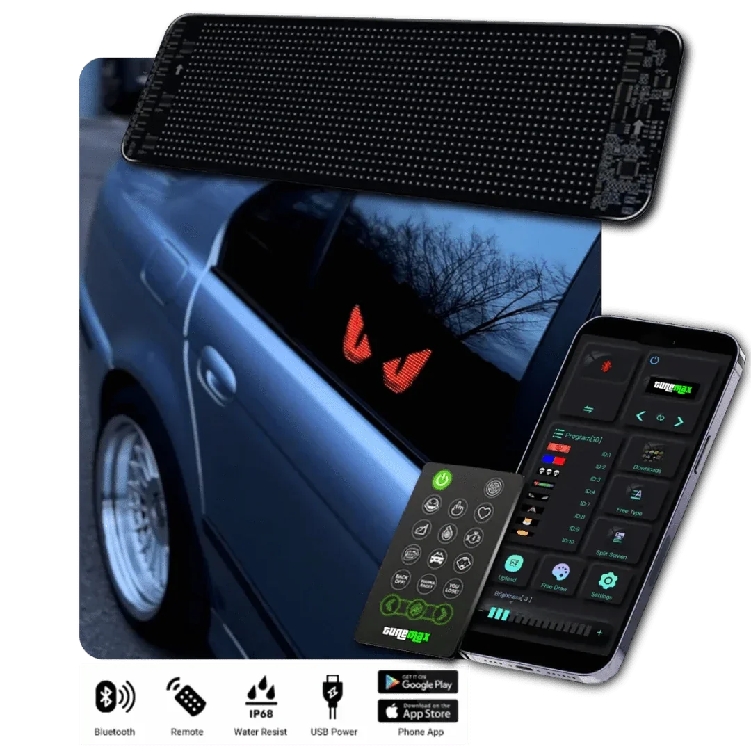 LED-Display Auto, anpassbar, Bluetooth, IP66, USB, App-Steuerung, schwarz, für Fenster.