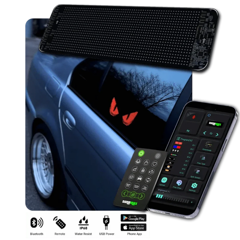 LED-Display Auto, anpassbar, Bluetooth, IP66, USB, App-Steuerung, schwarz, für Fenster.