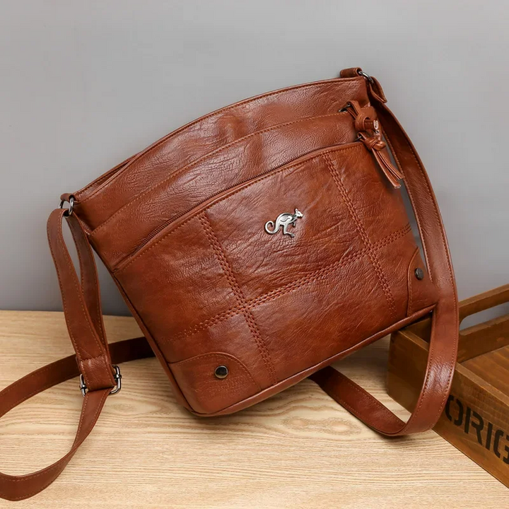 Braune Damen-Ledertasche, Crossbody, Retro-Stil, große Kapazität, modisch, Schulterriemen.