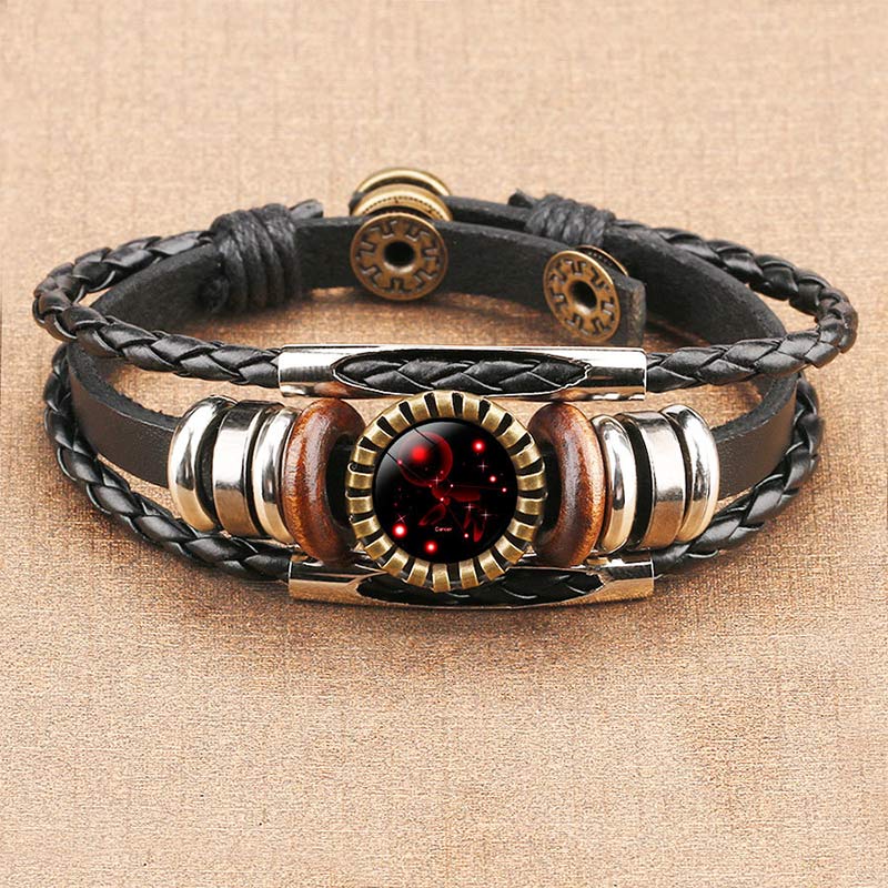 Schwarzes Lederarmband mit rotem Zifferblatt, Vintage-Stil, verstellbar, Unisex-Schmuck.