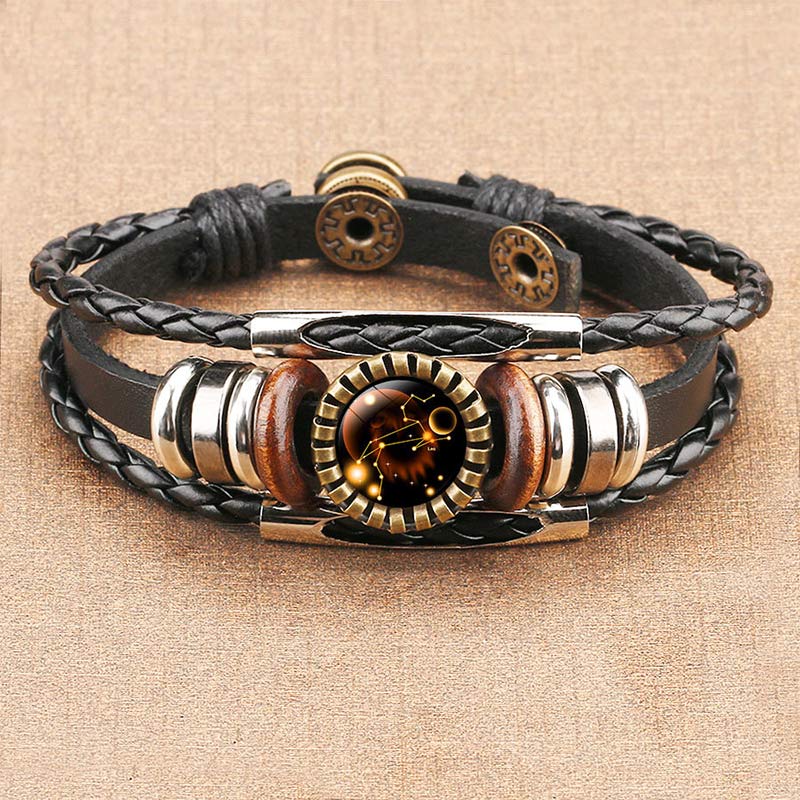 Braunes Lederarmband mit geflochtenem Design und antikem Metallverschluss, Herrenmode Accessoire.