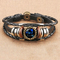 Schwarzes Lederarmband mit blauen Akzenten, Vintage-Design, verstellbar, Unisex-Schmuck.