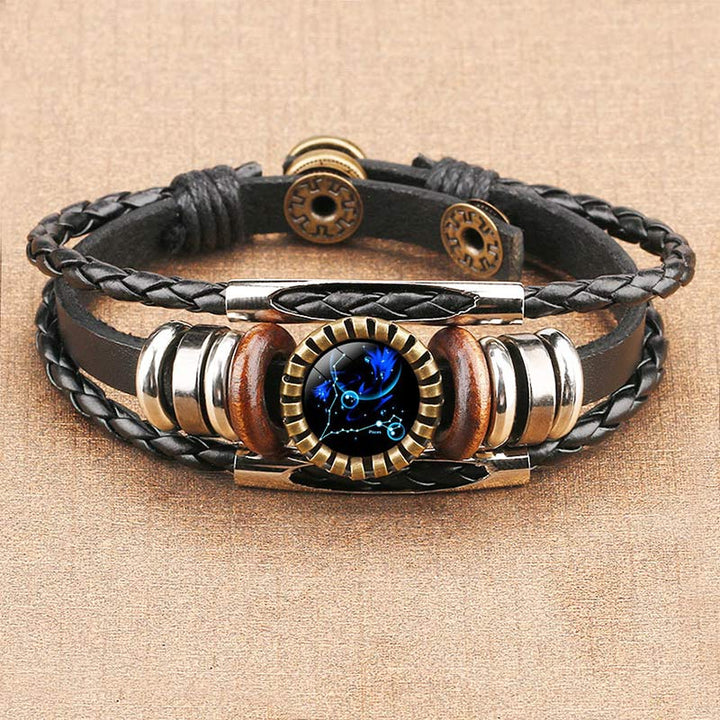 Schwarzes Lederarmband mit blauen Akzenten, Vintage-Design, verstellbar, Unisex-Schmuck.