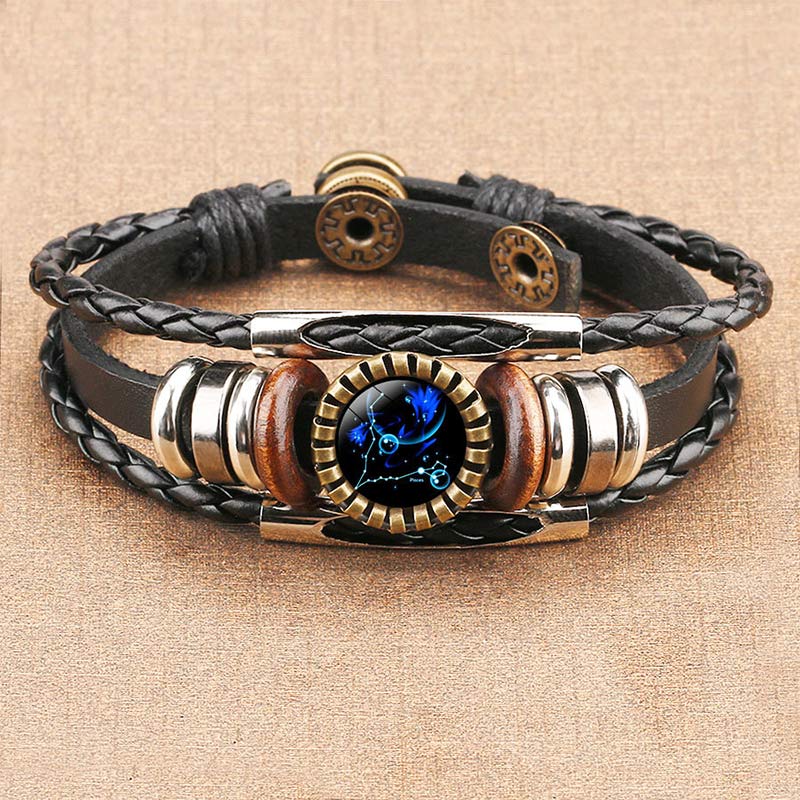 Schwarzes Lederarmband mit blauen Akzenten, Vintage-Design, verstellbar, Unisex-Schmuck.