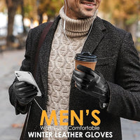 Männer Winter Lederhandschuhe, schwarz, warm, bequem, Smartphone-kompatibel, stilvoll.