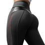 Schwarze figurformende Leggings mit Mesh-Einsatz, hoher Taille, Damenmode, Sportbekleidung.