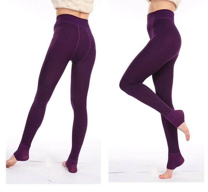 Damen Thermo-Leggings lila, hoch tailliert, winterfest, bequem, elastisch, modisch.