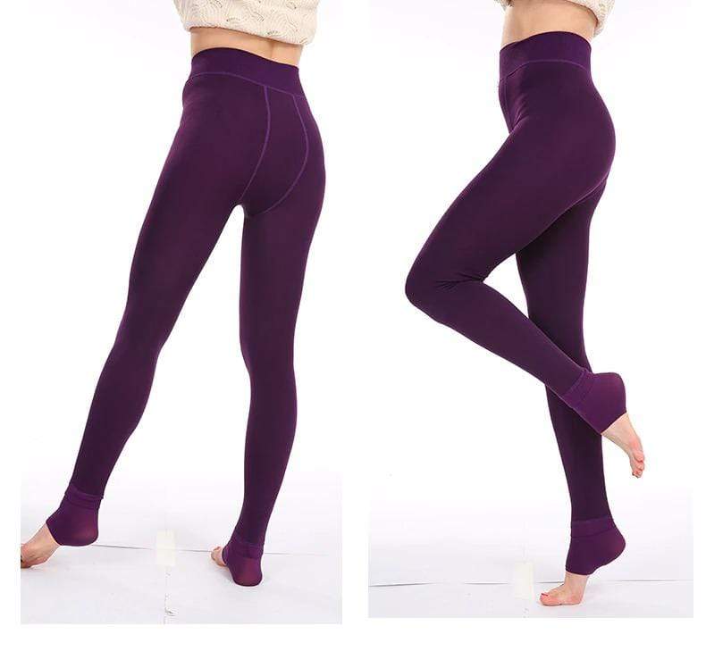 Damen Thermo-Leggings lila, hoch tailliert, winterfest, bequem, elastisch, modisch.