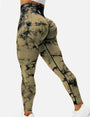 Damen Leggings braun, hoher Bund, Batikmuster, Sportbekleidung, Fitness, Yoga, elastisch.