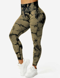 Braune Damen-Leggings mit Batikmuster, hohe Taille, sportlich, bequem, modisch.