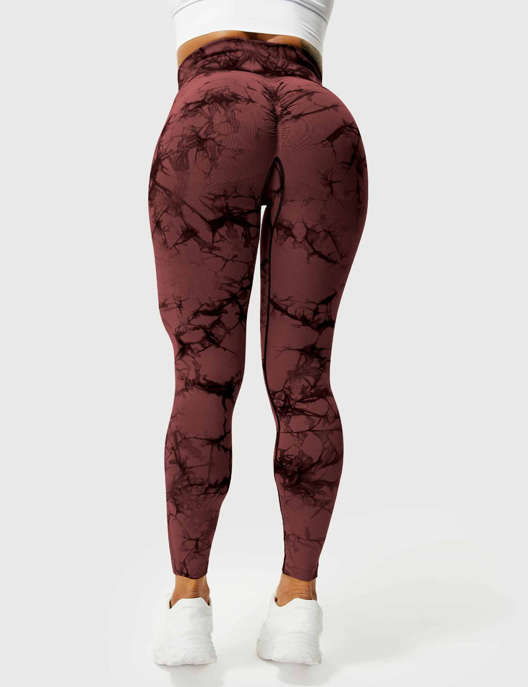Damen Leggings rotbraun, Scrunch-Design, hoher Bund, Sportbekleidung, Fitnessmode.