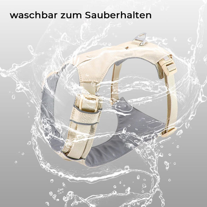 Leichtes wasserdichtes atmungsaktives Hundegeschirr, beige, mit multifunktionaler Leine.