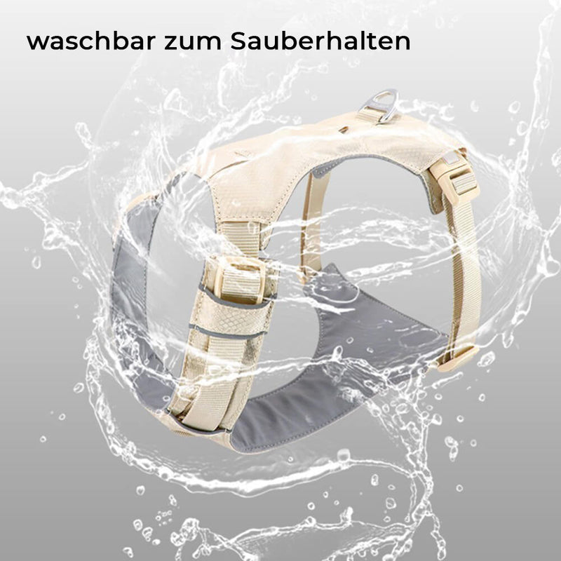 Leichtes wasserdichtes atmungsaktives Hundegeschirr, beige, mit multifunktionaler Leine.
