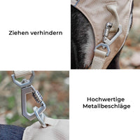 Leichtes wasserdichtes Hundegeschirr mit Anti-Zug-Funktion, beige, Metallbeschläge.