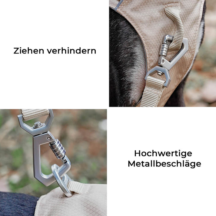Leichtes wasserdichtes Hundegeschirr mit Anti-Zug-Funktion, beige, Metallbeschläge.