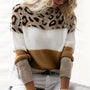 Damenpullover mit Leopardenmuster, beige-weiß, Strick, modisch, Herbstmode, lässig.